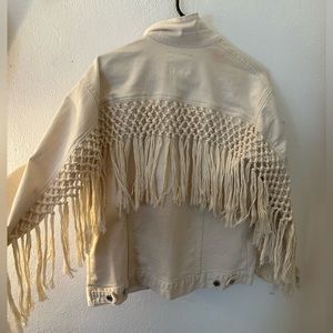 Lucky Brand Cream Denim Jacket with Fringe Size Medium